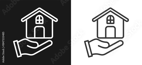 Real Estate Outline Style Icon. On Black And White Background Version