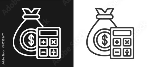 Calculator Outline Style Icon. On Black And White Background Version