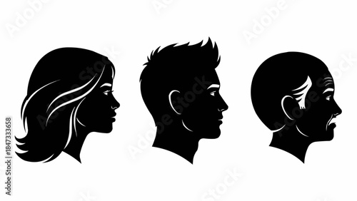 Silhouettes of diverse human profiles representing different ages and genders.