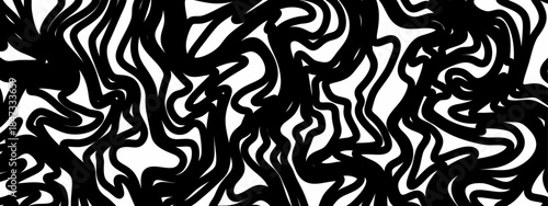 Dynamic abstract black and white pattern with swirling organic shapes