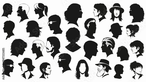 Collection of Diverse Human Head Silhouettes in Profile View.