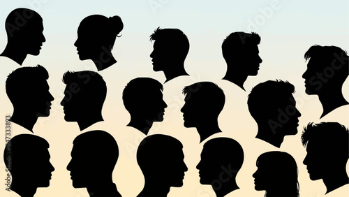 Collection of Diverse Human Head Silhouettes Facing Different Directions.