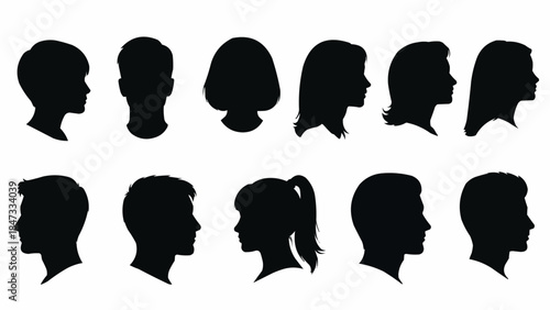 Collection of Diverse Human Head Silhouettes in Profile View.