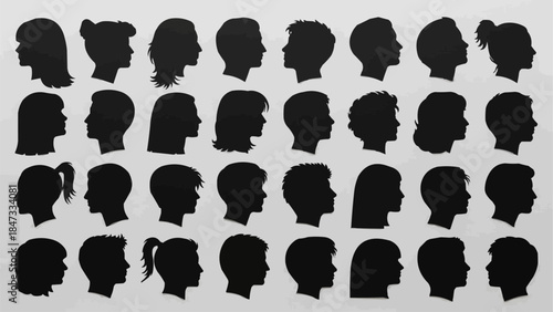 Collection of Diverse Human Head Silhouettes in Profile View.