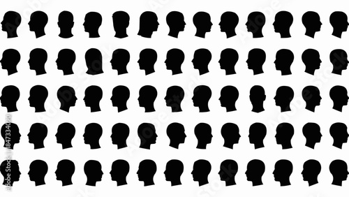 Collection of Human Head Silhouettes in Profile View.