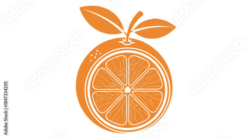 Orange Fruit Slice Icon with Leaves - Fresh Citrus Vector Graphic