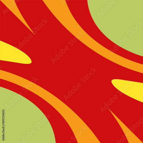 Vibrant abstract design with dynamic red, orange, and green swirling shapes
