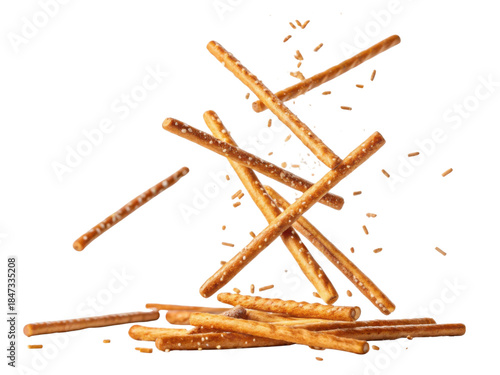 Pretzel stick snack crunchy salted flying splash crumble golden pretzel stick snack crunchy salted flying splash crumble golden background concept