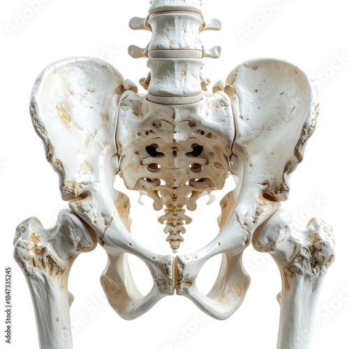 Anterior view of human pelvis and upper femurs, anatomical study