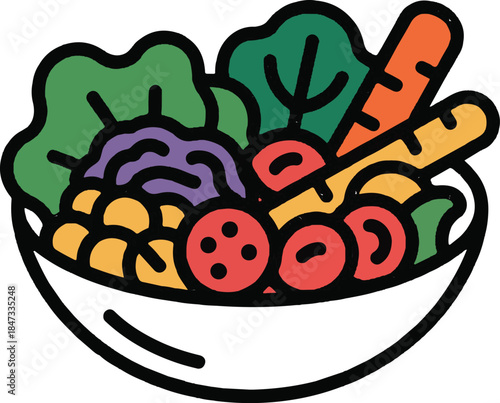 Healthy Salad Bowl Flat Vector | Fresh Food Illustration