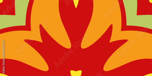 Vibrant abstract floral pattern with bold red and orange hues