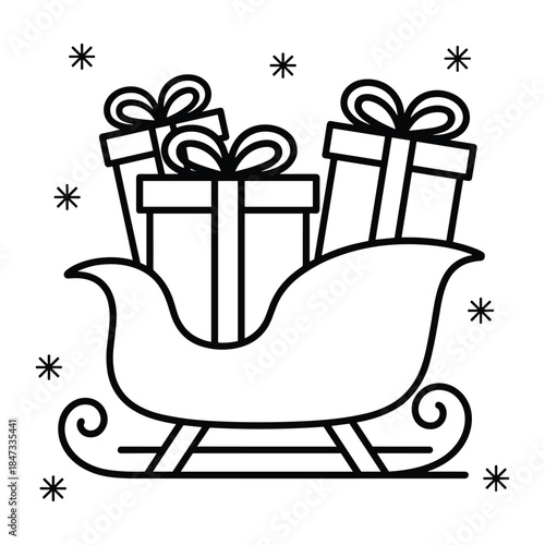 black and white sleigh with gifts clip art preview