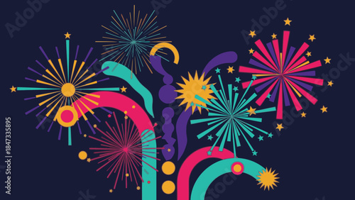 Vibrant fireworks exploding in the night sky with colorful sparks and streaks of light against a dark background, celebrating Happy New Years.