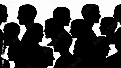 Diverse group of people silhouettes in profile view.