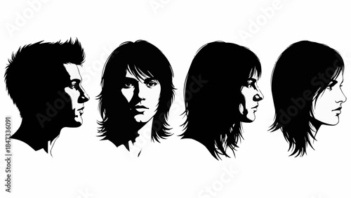 Silhouettes of four diverse individuals in profile and frontal views.