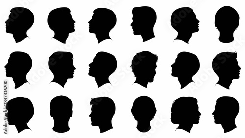 Collection of Diverse Human Head Silhouettes in Profile View.