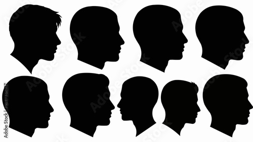 Collection of diverse male head silhouettes in profile view.