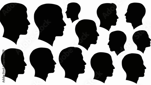 Collection of Diverse Human Head Silhouettes in Profile View.