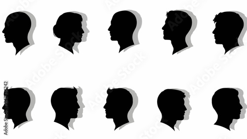 Multiple Silhouettes of Diverse Human Heads in Profile View.