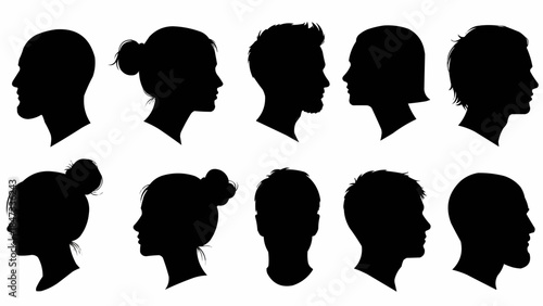 Collection of Diverse Human Head Silhouettes in Profile View.
