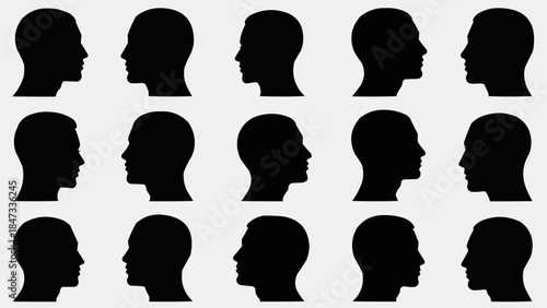 Collection of Diverse Human Head Silhouettes in Profile View.