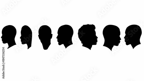 Collection of Diverse Human Head Silhouettes in Profile View.
