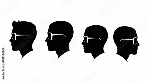 Four Silhouettes of Men Wearing Sunglasses in Profile View.