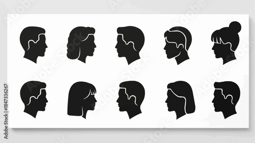 Collection of Diverse Human Head Silhouettes Facing Right and Left.