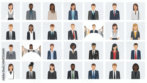 Diverse group of professionals in business attire for virtual meetings.