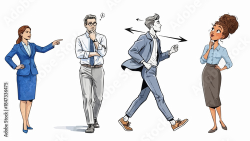 Diverse group of business professionals in various poses and expressions.