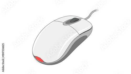 White computer mouse with scroll wheel and cable