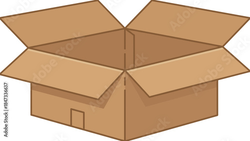 Open brown cardboard shipping box with flaps open
