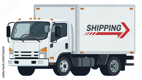 White delivery box truck with shipping logo for logistics and freight transportation