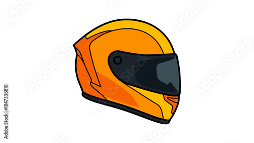 Orange racing motorcycle helmet with dark visor