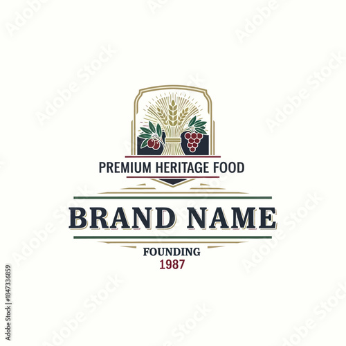 Heritage Food Logo with Fruits and Grains.