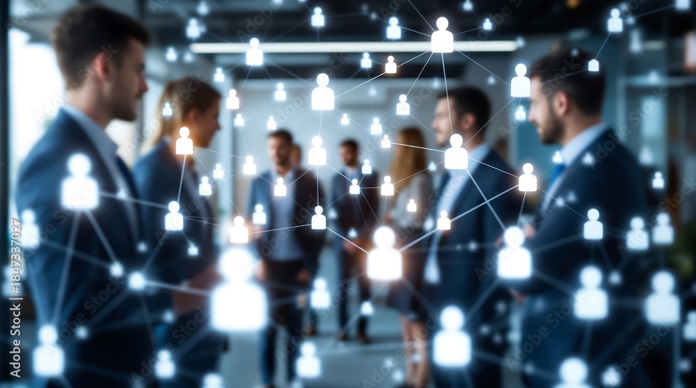Fototapeta premium Business professionals networking with digital connections overlay