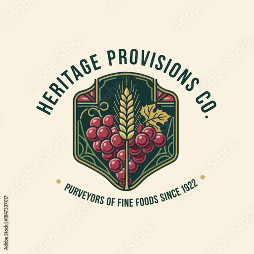 Heritage Provisions Co Vintage Food Logo.