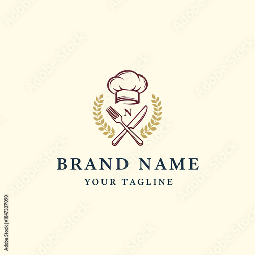 Chef Hat and Crossed Utensils Logo Design.