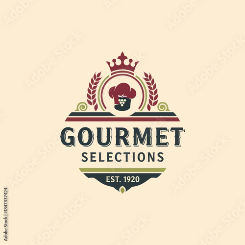 Gourmet Selections Logo with Chef Illustration.