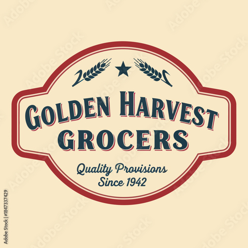 Golden Harvest Grocers Vintage Style Logo.