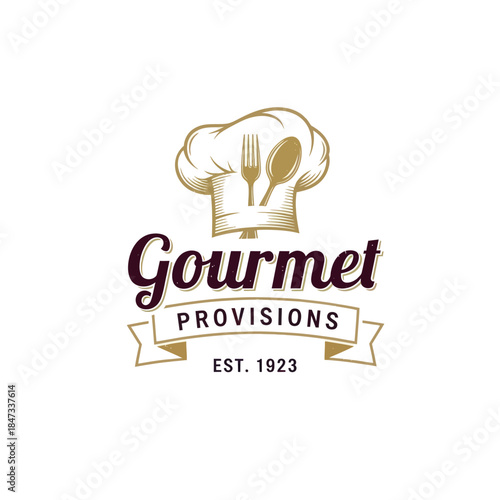 Gourmet Provisions Logo with Chef Hat.