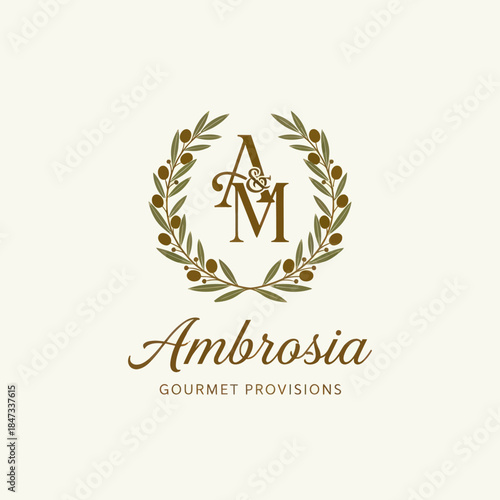 Luxury Gourmet Logo with Laurel Wreath.