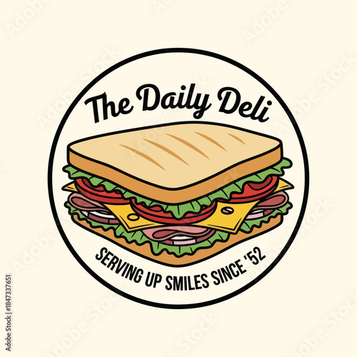 Illustration of Sandwich with Deli Logo.