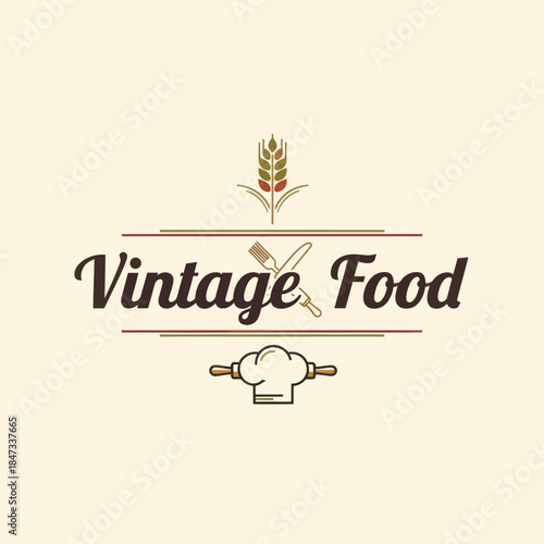 Vintage Food Logo with Chef Hat.