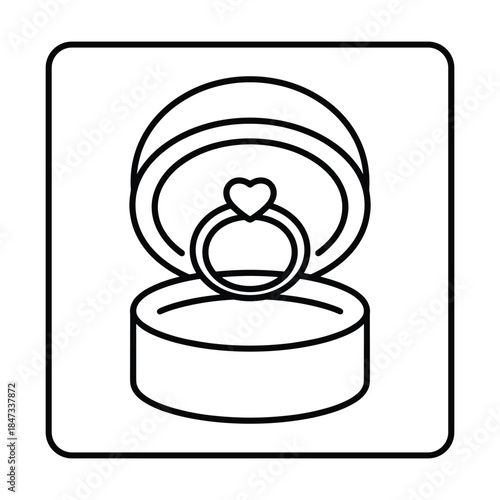 Open Ring Box With Heart Shaped Diamond Engagement Ring Icon jewelry proposal