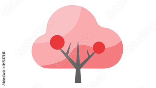 Pink and Red Abstract Tree Illustration - Minimalist Nature Art