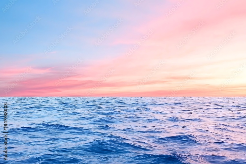 Obraz premium Tranquil Ocean View at Sunset with Soft Pastel Colors in the Sky and Calm Waters