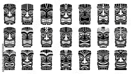 Collection of traditional tribal masks, representing cultural heritage and ancient art forms