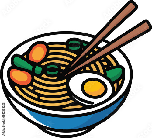 Noodle Bowl Flat Vector | Asian Food Illustration