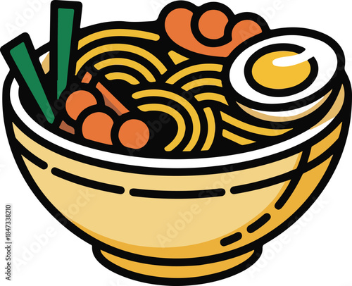 Noodle Bowl Flat Vector | Asian Food Illustration